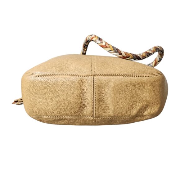 Brighton Barbados Hobo Ziptop Leather Boho Braided Strap Tan Shoulder Bag - Picture 10 of 14